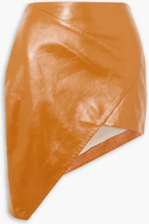 Zeynep Arcay Asymmetric wrap-effect leather mini skirt - Brown