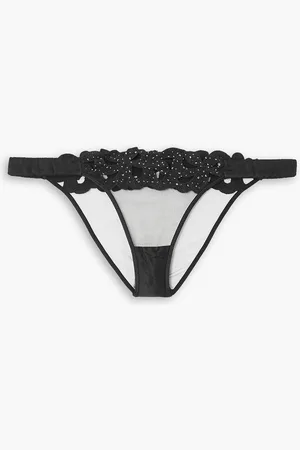Agent Provocateur Angelinna crystal-embellished guipure lace and satin-trimmed tulle briefs