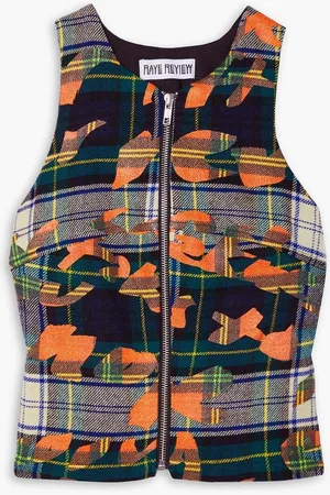 Rave Review Jossi cropped printed wool-twill top