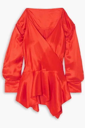 J.W.Anderson Cold-shoulder asymmetric wrap-effect satin top - Orange