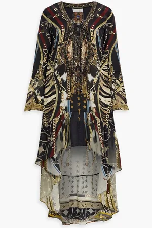 Camilla Asymmetric crystal-embellished printed silk crepe de chine dress