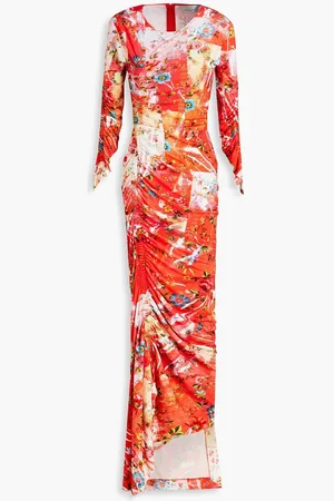 THORNTON BREGAZZI Asymmetric ruched floral-print stretch-jersey midi dress