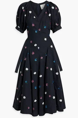 3.1 Phillip Lim Embellished embroidered cotton-poplin midi dress - Blue