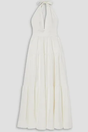 EMPORIO Colette tiered cotton-poplin halterneck maxi dress - White