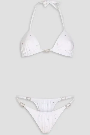 Alessandra Rich Embellished halterneck triangle bikini