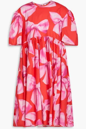 VIVETTA Gathered printed cotton-poplin dress