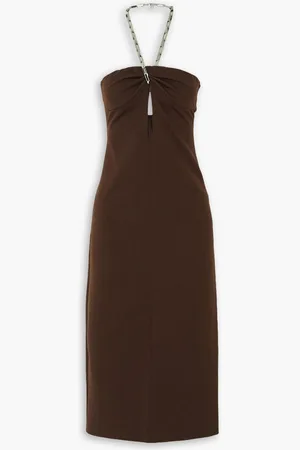 The Attico Giona cutout stretch-jersey halterneck midi dress - Brown