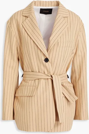 Maje Pinstriped cotton and linen-blend blazer - Neutral