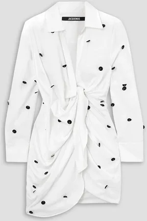 Jacquemus Bahia Brodée twist-front embellished twill mini dress