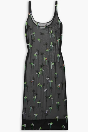 Ganni Embellished stretch-mesh maxi dress
