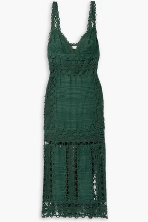 ULLA JOHNSON Shivani lace-paneled cotton and silk-blend khadi midi dress - Green
