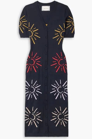 Lingua Franca Jacquard-knit cotton and cashmere-blend dress - Blue