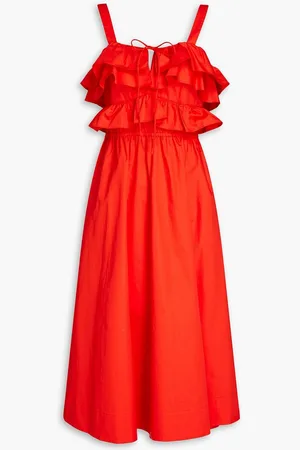 Jason Wu Ruffled cotton-poplin midi dress - Red