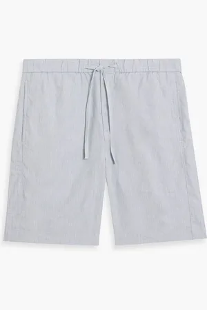 Frescobol Carioca Herringbone linen and cotton-blend drawstring shorts - Blue