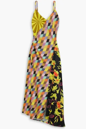 Christopher John Rogers Asymmetric printed duchesse-satin maxi dress