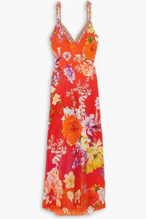 Camilla Kiss and Tell crystal-embellished floral-print silk crepe de chine maxi dress - Red