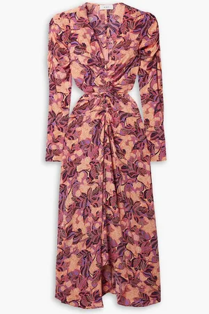 A.L.C. Mona cutout ruched floral-print stretch-silk midi dress