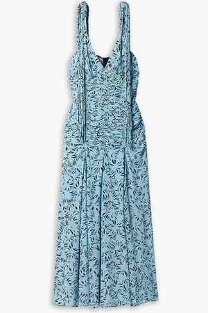 Proenza Schouler Ruched printed crepe midi dress - Blue