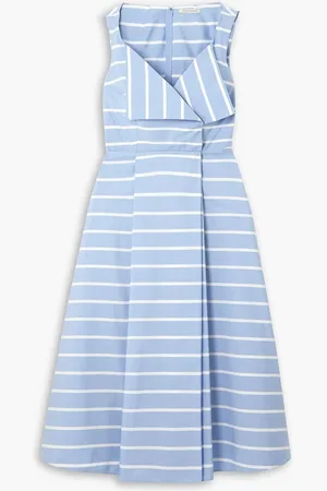 EMILIA WICKSTEAD Hellison striped cotton-poplin midi dress - Blue