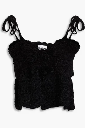 Ganni Cropped ruffled chenille top