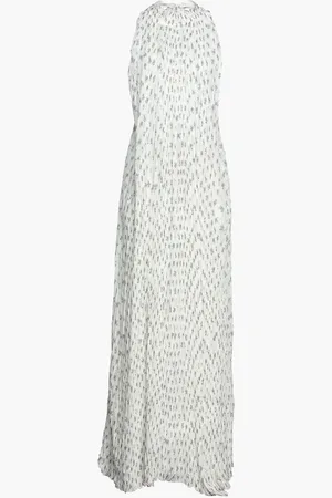 Chloé Open-back printed plissé silk-chiffon and crepe maxi dress - White