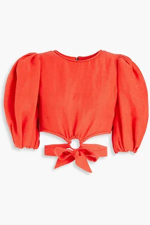 ALICE+OLIVIA Alice Olivia - Cropped tie-detailed linen and cupro-blend top - Red