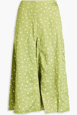 Ganni Crinkled polka-dot satin midi skirt - Green