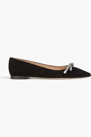 Stuart Weitzman Bow-embellished suede point-toe flats