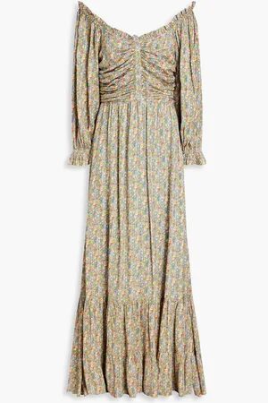 by Ti Mo Ruched floral-print jacquard maxi dress - Green