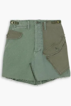 Mother G.I. Jane paneled frayed cotton mini skirt - Green