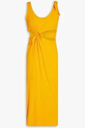 Sandro Knotted cutout ribbed jersey midi dress - Yellow
