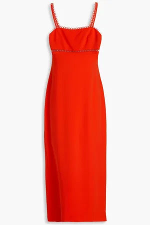 Ml Monique Lhuillier Guipure lace-trimmed crepe midi dress - Red
