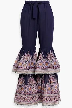 ZIMMERMANN Tiered floral-print chiffon flared pants - Blue