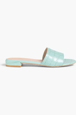 Stuart Weitzman Catherine croc-effect leather slides - Green