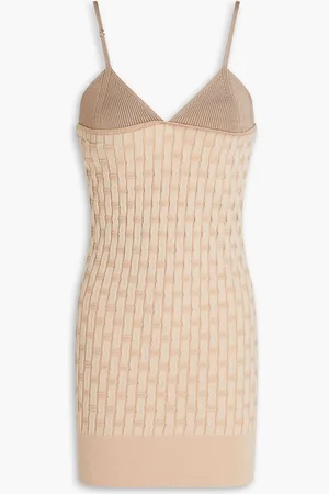 Jacquemus Paneled ribbed and waffle-knit mini dress - Neutral