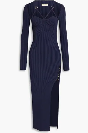 Nicholas Ring-embellished ribbed-knit midi dress - Blue