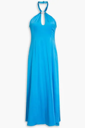 REJINA PYO Lily stretch-silk satin halterneck midi dress - Blue