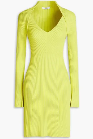 Safiyaa Nouvela layered ribbed-knit mini dress - Yellow