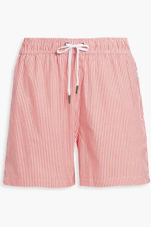 ONIA Charles short-length striped seersucker swim shorts
