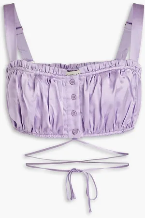 Nicholas Cropped gathered silk-satin top - Purple