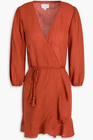 Honorine Alessandra cotton-gauze mini wrap dress - Brown