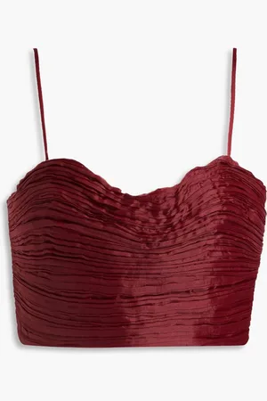 AJE Laurier Wave cropped plissé-organza top