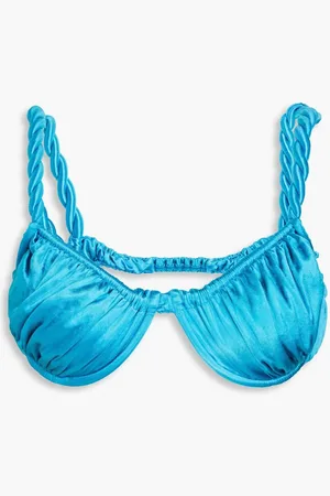 Isa Boulder Ruched stretch-satin underwired bikini top - Blue