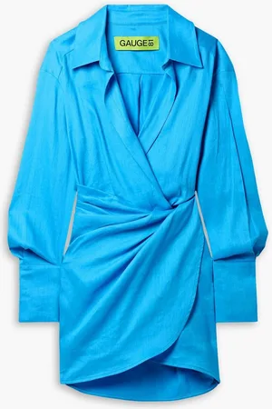 GAUGE81 Puno wrap-effect linen-blend mini shirt dress - Blue