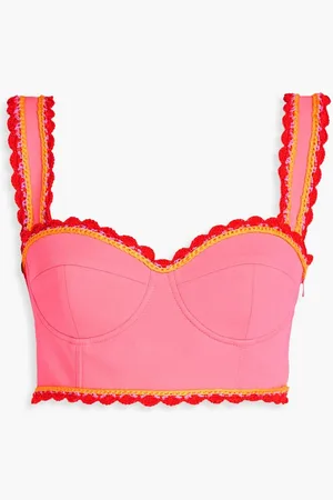 Moschino Cropped crochet-trimmed crepe top