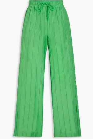 Frame Lattice-trimmed cotton and silk-blend wide-leg pants