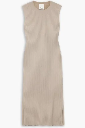Allude Ribbed cashmere midi dress - Neutral