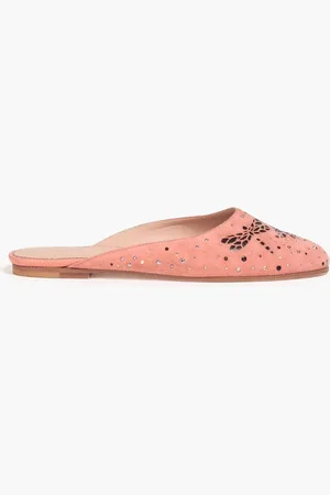 RED(V) Studded laser-cut suede slippers - Pink