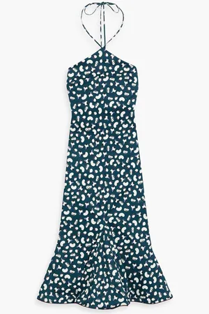 Agua by Agua Bendita Ati Cosecha fluted printed cotton-blend halterneck midi dress - Blue