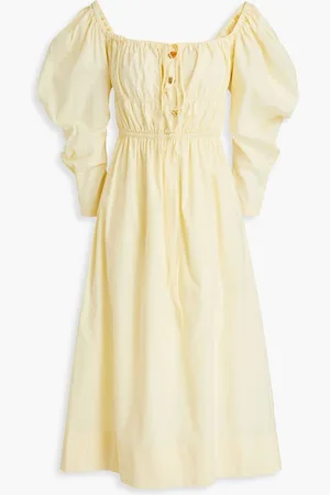 REJINA PYO Crinkled cotton-poplin midi dress - Yellow